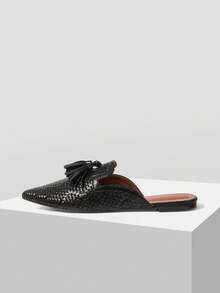 MOTF ELEGANT, COMFORTABLE, CHIC TASSEL SLIP-ON POINTED TOE FLAT MULES FOR WOMEN - Graphite Black - View 4