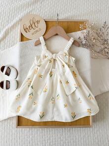 SHEIN Babygirl Mommy&Me 宽松印花吊带夏季度假连衣裙 - 黃色 - 查看 6