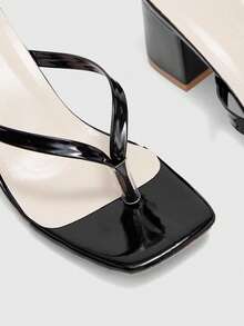 CUCCOO BIZCHIC Giày sandal cao gót nữ, kiểu dáng hơi rộng, chất liệu da mềm mại, mũi vuông, sandal đế dày, sandal cao gót đa năng, được thiết kế đặc biệt dành cho nữ. - màu đen - Xem 5