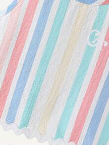 Casuvi Kids 女童（小号）纹理面料撞色下摆无袖上衣和休闲短裤T恤套装 - 彩色 - 查看 4