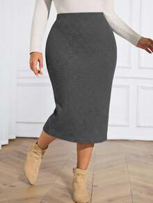 Miaspire Chân váy xếp ly màu trơn thanh lịch cỡ lớn, phù hợp cho công sở, chân váy màu xám mùa thu cho nữ, mùa hè, mùa xuân, nữ. - Màu xám đen - Xem 3