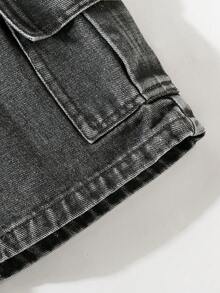Genkimix Kids Pantalones cortos de mezclilla casuales para niños pequeños, color caqui, para primavera/verano, con decoración de cordón, bolsillos cargo, corte holgado, tela suave y cómoda, moda diaria - Verde militar - Ver 5