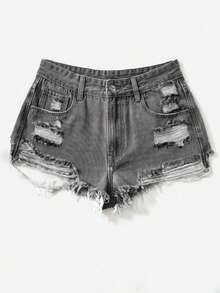 Rivivi Quần short denim bạc màu, phong cách thường ngày mùa hè. - Xám - Xem 3