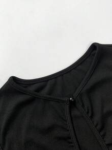 Elamini 女士性感镂空无袖弹力针织连衣裙，夏季修身迷你连衣裙，黑色，日常穿着 - 黑色 - 查看 7