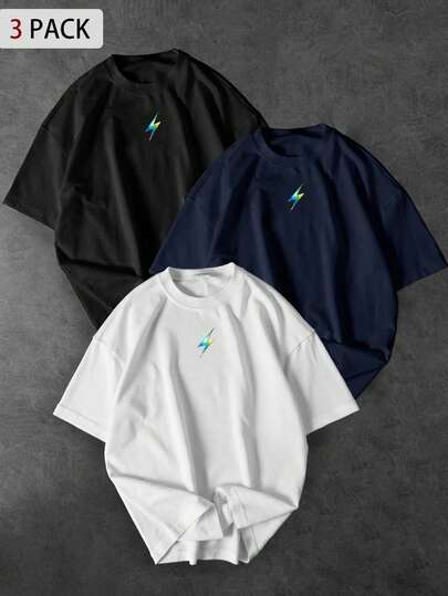 Sport MetroGents Camiseta deportiva de manga corta con estampado de relámpago para hombres