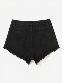 SHEIN Essnce 女士纯色简约休闲牛仔短裤 - 黑色 - 查看 2