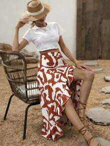 Breezaya 女士时尚高开衩荷叶边A字裙 - 彩色 - 查看 5