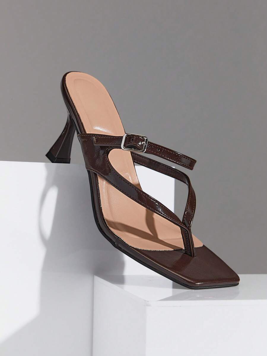 SHUZIA Sandal xỏ ngón đế thấp, mũi vuông, thoải mái dành cho nữ. - Màu nâu Sô-cô-la - Xem 1