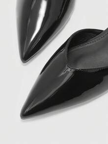 CUCCOO BIZCHIC Giày sandal Baotou bằng da bóng, màu đen, kiểu dáng công sở mùa hè, gót nhọn, gót thấp, đế bằng. - màu đen - Xem 4