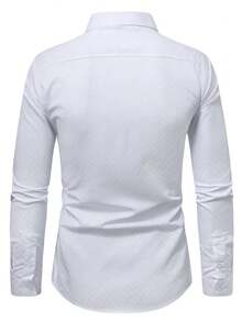 Manfinity Mode 男士格子长袖单排扣休闲/商务衬衫 - 白色 - 查看 2