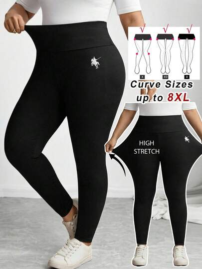 SHEIN CURVE+ Plus Size Women's Tight Yoga Pants, Curve-Hugging Leggings, Plus Size Workout Leggings, Plus Size Yoga Pants, Stretchy Pants, Breathable Sports Trousers For Summer