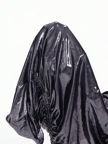 Airlisse Đầm ngắn ôm sát gợi cảm màu bạc ánh kim và đen cổ yếm khoét rỗng xếp ly thắt eo dành cho nữ - Bạc - Xem 8