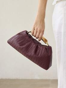 MOTF PREMIUM BOLSO DE MANO DE MUJER DE PU TEJIDO CON RELIEVE, HERRAJES FINOS - Trenza burdeos - Ver 8