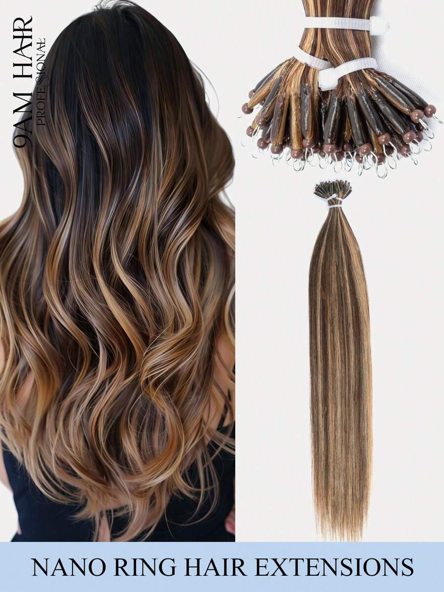 50G/Pack Nano Ring Hair Extensions Real Human Hair Pre-Bonded Micro Beads Natural Straight Texture Mix Color Options Invisible Seamless Application For Salon Looks Easy DIY Micro Links Hairpiece - Multicolor - View 1