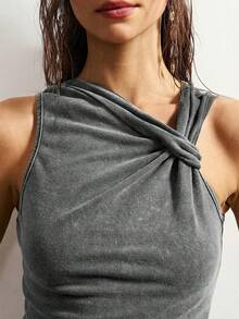 Bohemela Casual Solid Color Knit Fitted Tank Top For Women - Grey - View 3