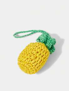 SHECARRY 1 Piece Fashionable Summer Seaside Vacation Straw Hand Crochet Pineapple Styling Bag Pendant, Suitable For Straw Bags, Vacation, Summer, Beach, Seaside - Yellow - View 4