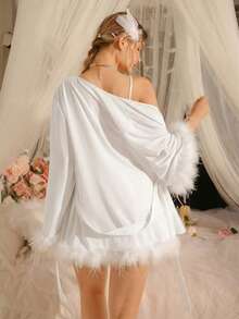 性感网纱女士睡衣套装 - 白色 - 查看 2