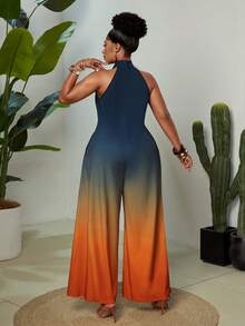 Maweii Plus Size Gradient Print Halter Jumpsuit, Casual Summer - Multicolor - View 2
