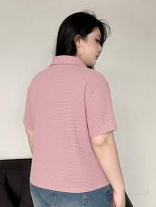 Dazy Plus Camiseta de manga corta ajustada con textura de tela, primavera/verano - Rosa Pálido - Ver 2