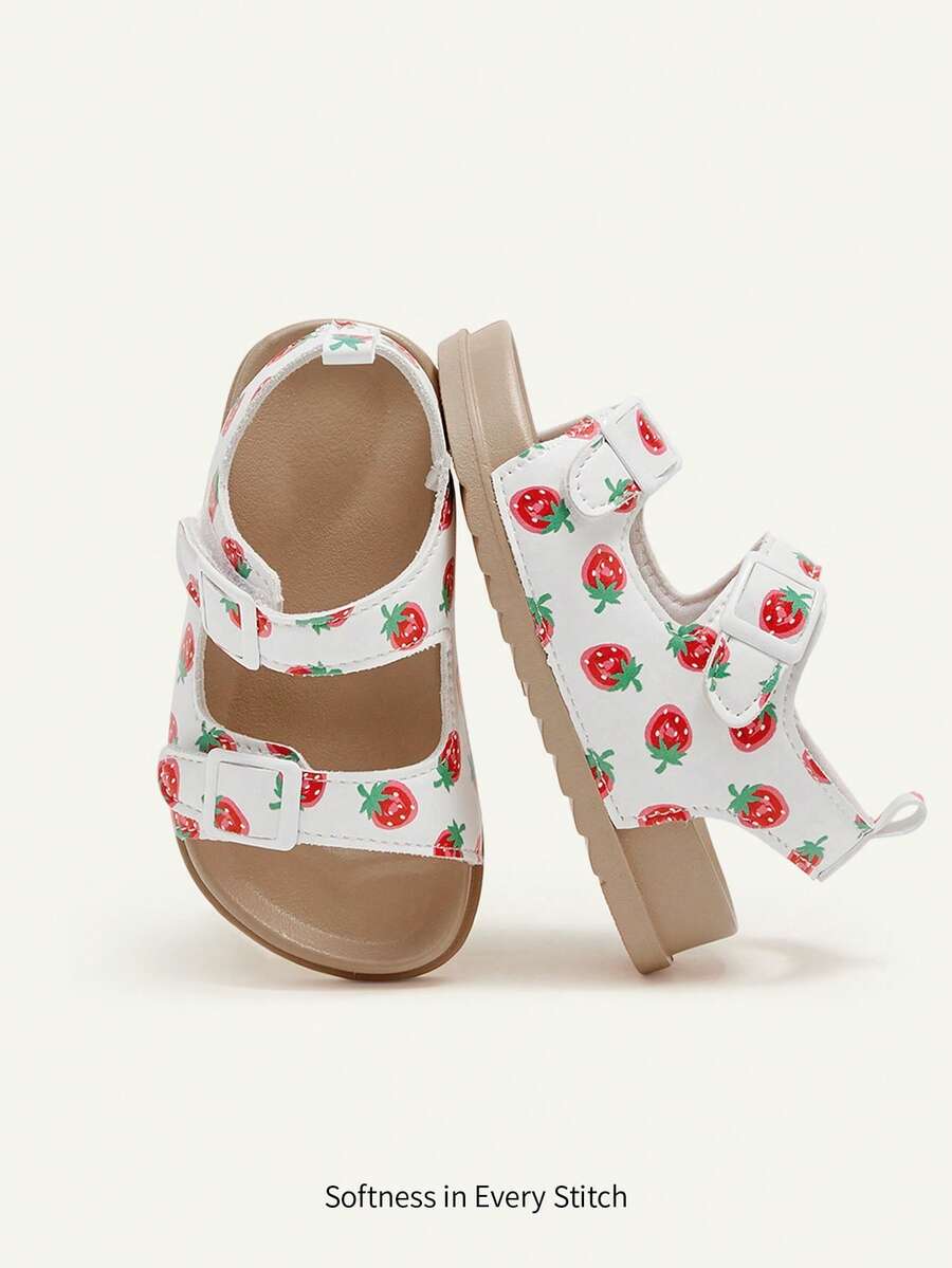 Cozy Pixies 1 Đôi dép xăng đan đế mềm nhẹ, thời trang mùa hè, họa tiết dâu tây, dễ thương, dành cho bé gái. - trắng - Xem 1