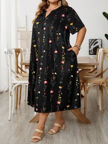 SHEIN CURVE+ 大码女式V领休闲印花度假连衣裙 - 彩色 - 查看 9