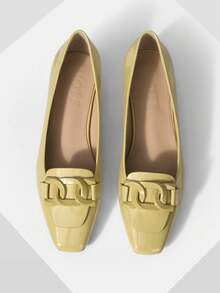 MOTF PREMIUM MINIMALIST SOLID COLOR SQUARE TOE FLAT WOMEN OFFICE SHOES, FOR VALENTINE'S DAY SPRING SHOES SPRING BREAK EASTER VALENTINE'S DAY SPRING SHOES - Mustard Yellow - View 2
