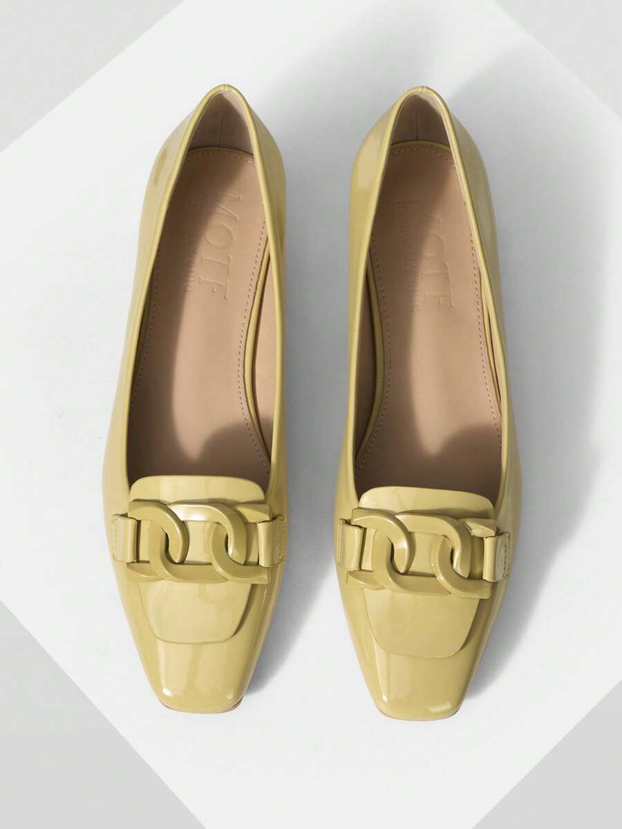 MOTF PREMIUM MINIMALIST SOLID COLOR SQUARE TOE FLAT WOMEN OFFICE SHOES, FOR VALENTINE'S DAY SPRING SHOES SPRING BREAK EASTER VALENTINE'S DAY SPRING SHOES - Mustard Yellow - View 2