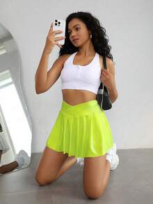 SHEIN Sovereign Charm Women's Solid Color Pocket Casual Versatile Daily Wear & Sports Skort - Green - View 5