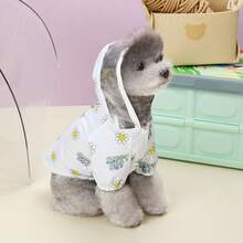 PETSIN 狗狗雨衣，宠物防水服，春夏动物防水雨衣，狗狗服装，猫咪服装，动物服装，春季狗狗服装，英式狗狗服装，欧美新款小型动物腿部服装 - C24花花雨衣白色 - 查看 6