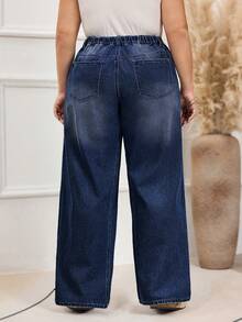 EMERY ROSE Plus Size Women Street Casual Light Blue Non-Stretch Distressed Jeans - Dark Wash - View 2
