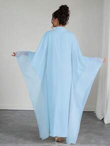 SHEIN Raffinéa Đầm nữ thanh lịch màu trơn cổ tàu tay cánh dơi - Màu xanh nhạt - Xem 2