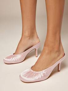 SHUZIA Women Rushed Fabric Soft Plain Closed-Toe Mid Heel Elegant Daily Wear Office Party Pumps - Coral Pink - View 2