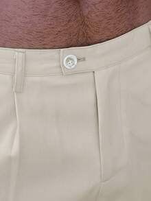 Manfinity Homme Plus Size Men's Solid Color Pleated Pocket Casual Shorts - Khaki - View 3