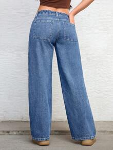 Quần jean denim nữ kiểu dáng thường ngày, có túi và cúc - Rửa trung bình - Xem 2