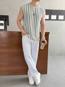 Manfinity Unisex Men's Striped Crew Neck Casual Versatile Daily Wear Top - Black and White - View 4