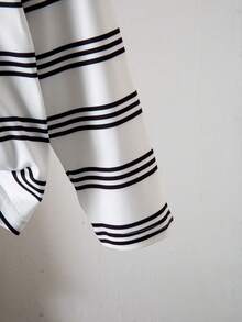 SHEIN Girls' Comfortable Soft V-Neck Long Sleeve Striped T-Shirt - Black and White - View 6