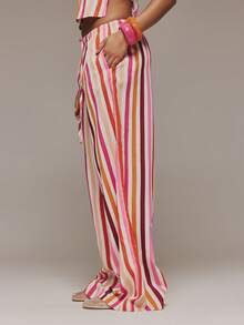 MUSERA Quần ống rộng cạp trung in sọc, có dây rút, phong cách Boho, thích hợp cho đi biển, lễ hội, mùa xuân hè, kỳ nghỉ, du lịch, sang trọng, thanh lịch, hẹn hò buổi tối. - Nhiều màu - Xem 3