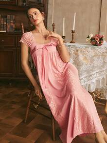 Đầm slip ren thanh lịch dành cho nữ, phong cách miền Nam nước Pháp. - Bụi hồng - Xem 4