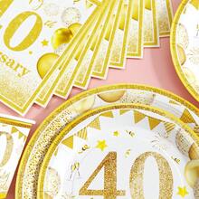 Gold Balloons 40th Anniversary Disposable Plates, Napkins And Cups Set, Serves 20 Guests. This Disposable Party Set (Including Plates, Napkins And Cups) Is Perfect For Birthday Parties, Weddings And Family Picnics. - View 5