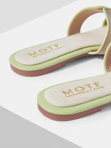 MOTF PREMIUM 女士休闲简约夏季撞色包边镂空方头平底凉鞋，适合新年假期、春季春假和复活节穿着。 - 淺綠 - 查看 7