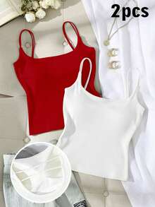 Tseoso Bộ 2 áo hai dây nữ gân sọc có đệm ngực tích hợp (Trắng & Đỏ) - Áo tank top đa năng thoải mái cho mùa hè và mọi mùa, kiểu dáng mềm mại, ấm áp, thanh lịch, hoàn hảo cho nhà, trường học, thể thao, phòng tập, dạo phố, lễ hội âm nhạc và là món quà ý nghĩa nhân Ngày của Mẹ. - màu đen - Xem 6