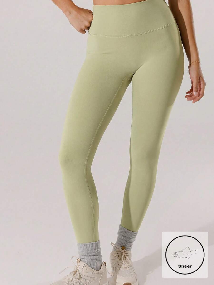 Aralina Quần legging thể thao nữ màu trơn, cạp cao, kiểu dáng thường ngày, đa năng. - Limelight Green - Xem 1