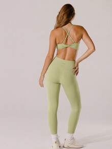 Aralina Quần legging thể thao nữ màu trơn, cạp cao, kiểu dáng thường ngày, đa năng. - Limelight Green - Xem 6