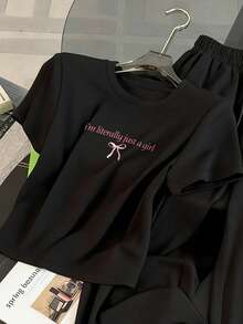 Resyla Conjunto de 2 piezas casual y deportivo de verano para mujer - Negro - Ver 4