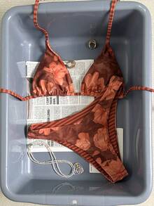 Swim Vcay 女士热带花卉露背系带性感比基尼套装，海滩度假 - 彩色 - 查看 6