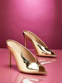 SHUZIA Women Chic Vintage Sexy Elegant Patent PU Stiletto Sandals - Gold - View 7