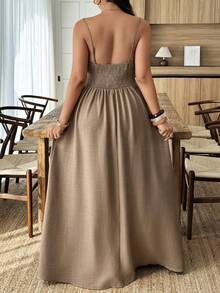 Weeklong Plus Size Women's Casual Sleeveless Ruched Decor A-Line Vacation Dress, Spring/Summer - Brown - View 2