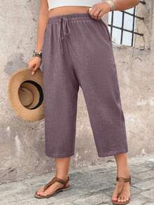 EMERY ROSE Plus Size Women Casual Pants, Comfortable Textured Capri Pants, Spring/Summer Countryside Vacation - Mauve Purple - View 6