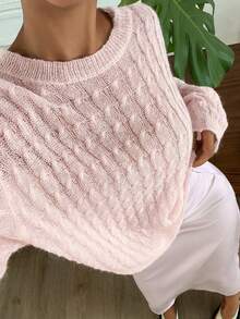 DAZY 2件套女士针织宽松长袖上衣和长裙休闲套装，春季 - 粉色 - 查看 4