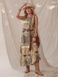 Wildy 休闲美式西部乡村复古佩斯利音乐节女式夏季基础款无袖连衣裙，带口袋，适合日常穿着和通勤。 - 彩色 - 查看 5